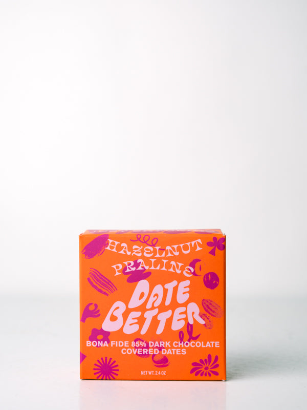 Date Better, Hazelnut Praline Chocolate covered dates, 2.4 oz.