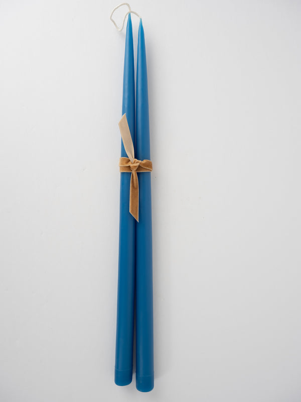 Hand dipped 17" taper candle, peacock blue