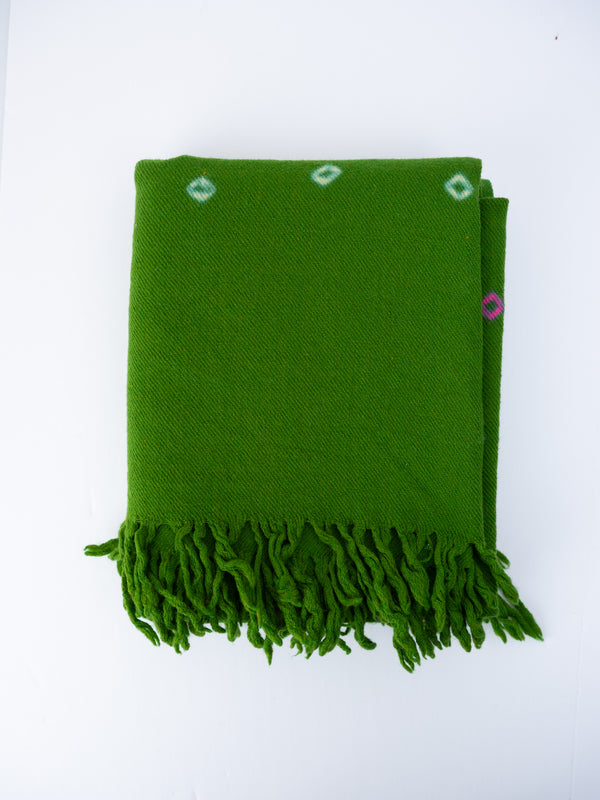 Green Bandhani Shawl with colored dots, Auntie Oti