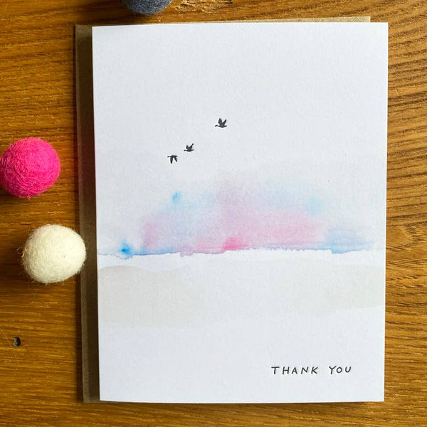 Lark Press, Thank You Blues and Pink Sky with Letterpress Birds