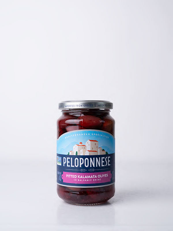 Peloponnese Pitted Kalamata Olives in Balsamic Brine, 11.1 oz