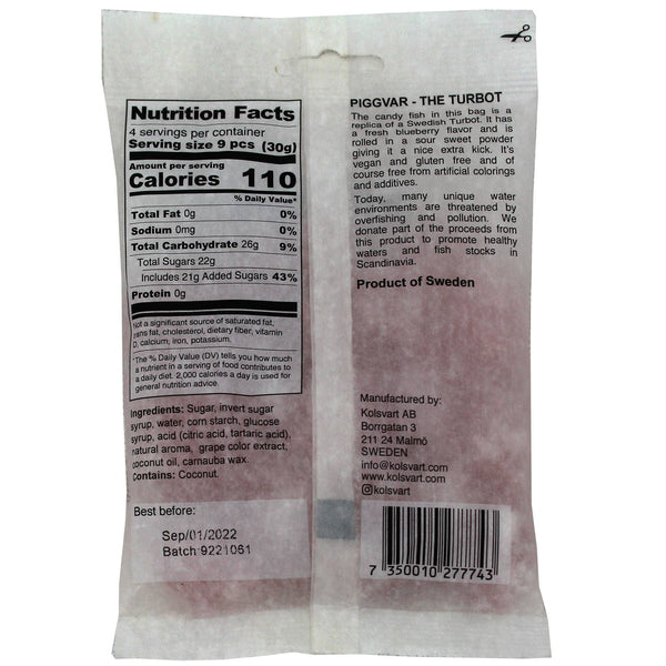 Kolsvart, Sour Blueberry Swedish Fish (Piggvar), 4.2 oz.